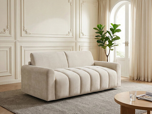 HABITAT ET JARDIN - Canapé lit convertible express "Isadora" - Matelas 18 cm - Couchage 140 cm - 3 places - Beige - large