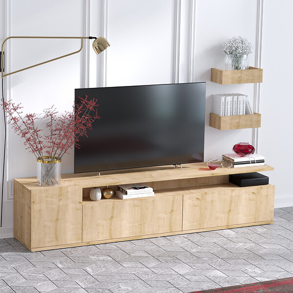 HABITAT ET JARDIN - Meuble TV en bois "Alika" - 180 x 35 x 45 cm - Chêne - large