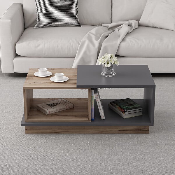 HABITAT ET JARDIN - Table basse en bois "Consept" - 90 x 45 x 36 cm - Gris anthracite - large