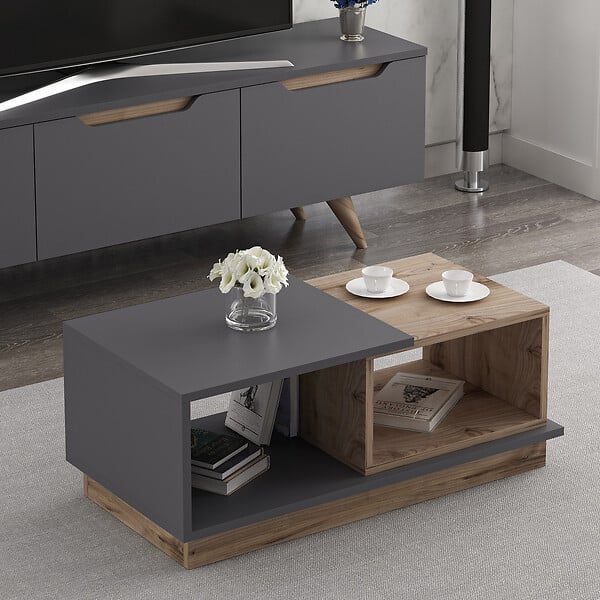 HABITAT ET JARDIN - Table basse en bois "Consept" - 90 x 45 x 36 cm - Gris anthracite - large