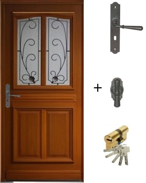 GD MENUISERIES - Porte d'entrée Bois Vitrée Mathis, H200 x L90 cm Côte Tableau p.Droit (Poignée, Barillet ref 010403RFP) - large