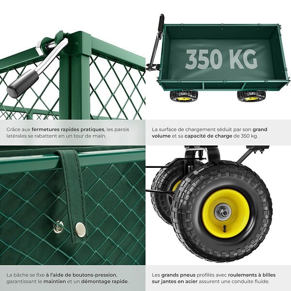 TECTAKE - Chariot de jardin 350 kg vert - large