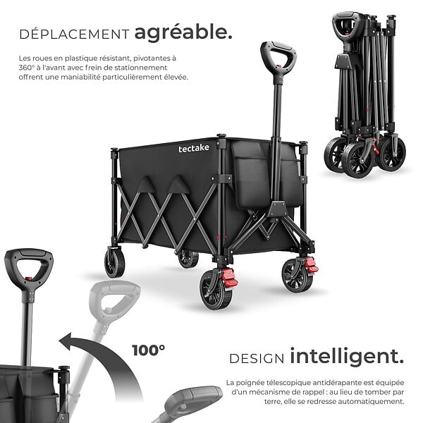 TECTAKE - Chariot pliable ROLLRIDER avec poignée télescopique et roues profilées noir - large