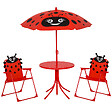 OUTSUNNY - Ensemble salon de jardin enfant 4 pcs design coccinelle - table ronde + 2 chaises pliables + parasol - métal époxy oxford rouge - vignette