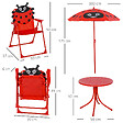 OUTSUNNY - Ensemble salon de jardin enfant 4 pcs design coccinelle - table ronde + 2 chaises pliables + parasol - métal époxy oxford rouge - vignette