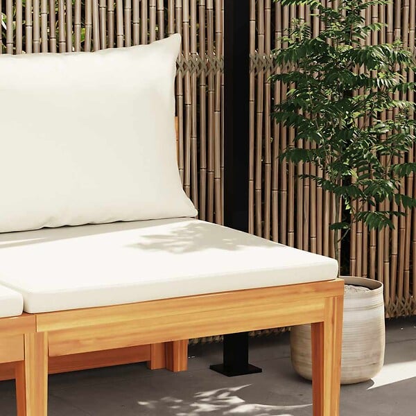 VIDAXL - vidaXL Banc de jardin avec table et coussins Blanc crème Teck solide - large