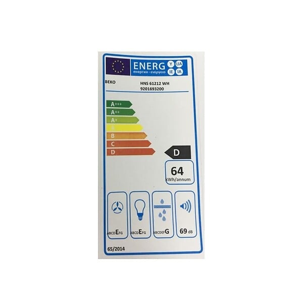BEKO - Hotte Visière 60cm 295m3/h Blanc - HNS61212WH - large