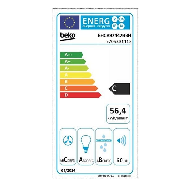 BEKO - Hotte Décorative Murale 90cm 60db 410m3/h Noir - BHCA92442BBH - large