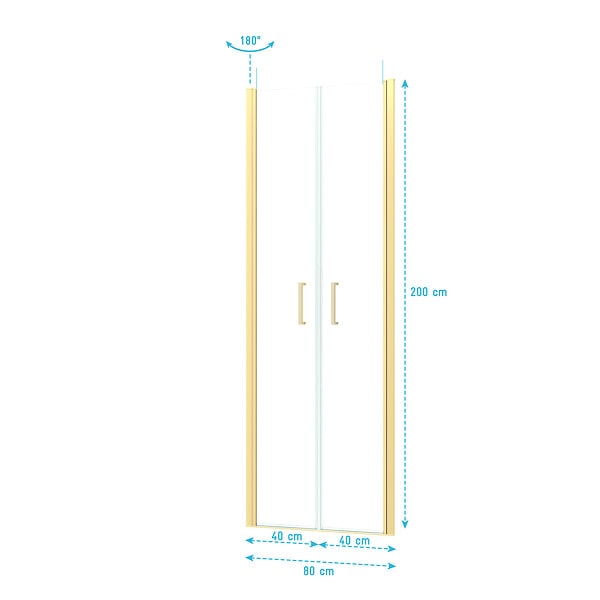AURLANE - Porte de Douche Double Battant 80x200cm - Verre Trempé Transparent 6mm - Profil Or Doré Brossé - large