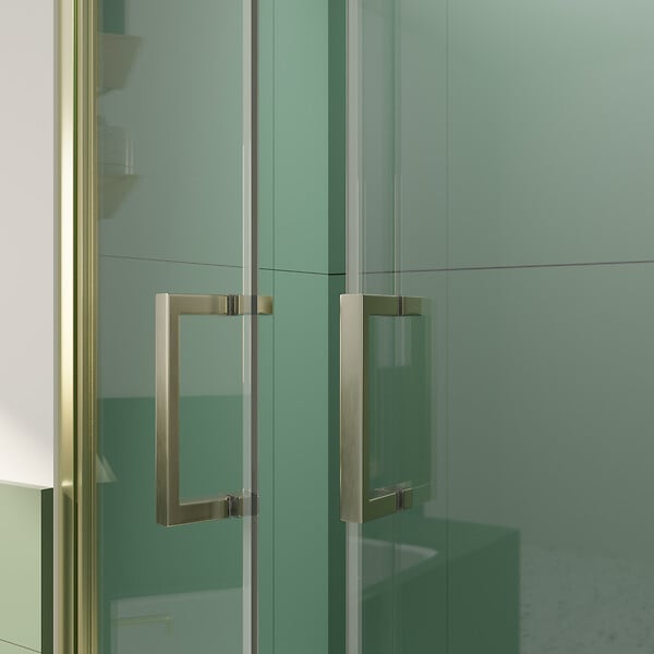 AURLANE - Porte de Douche Double Battant 80x200cm - Verre Trempé Transparent 6mm - Profil Or Doré Brossé - large