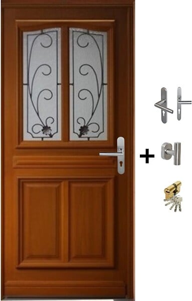 GD MENUISERIES - Porte d'entrée Bois Vitrée Mathis, H200 x L90 cm Côte Tableau p.Gauche (Poignée, Barillet ref IN158RPL2 - IN303NEW) - large