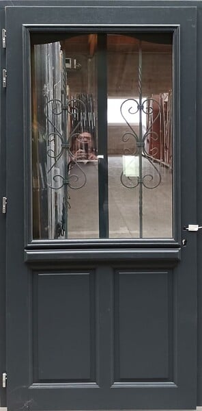 GD MENUISERIES - Porte d'entrée Bois Vitrée Sabrina Gris Anthr., H215 x L90 cm Côte Tableau p.Droit (Poignée, Barillet ref N158RPL -IN158RCI) - large