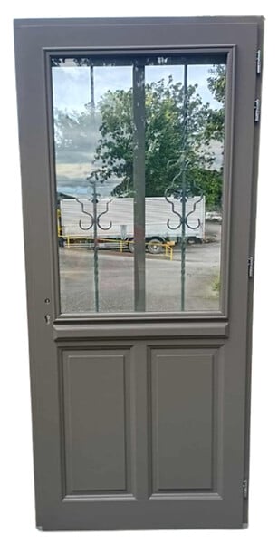 GD MENUISERIES - Porte d'entrée Bois Vitrée Santiago Gris Quartz, H215 x L90 cm Côte Tableau p.Gauche - large