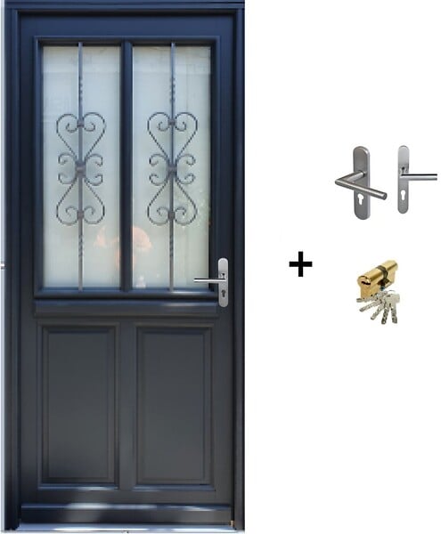 GD MENUISERIES - Porte d'entrée Bois Vitrée Sobra, H215 x L90 cm Côte Tableau p.Gauche (Poignée, Barillet ref N158RPL -IN158RCI) - large
