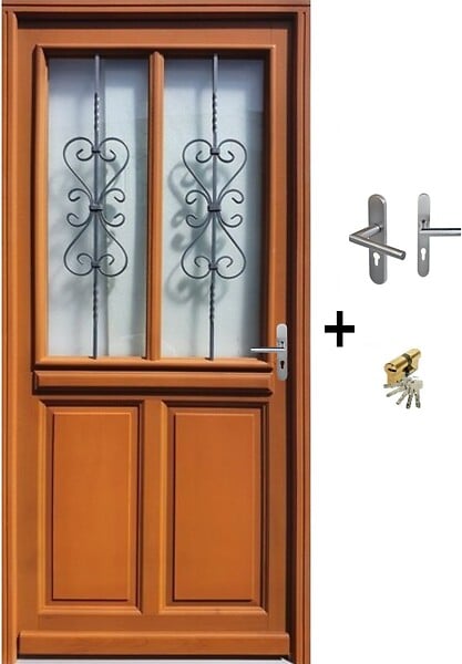 GD MENUISERIES - Porte d'entrée Bois Vitrée SyraH H215 x L90 cm Côte Tableau p.Gauche (Poignée, Barillet ref N158RPL -IN158RCI) - large