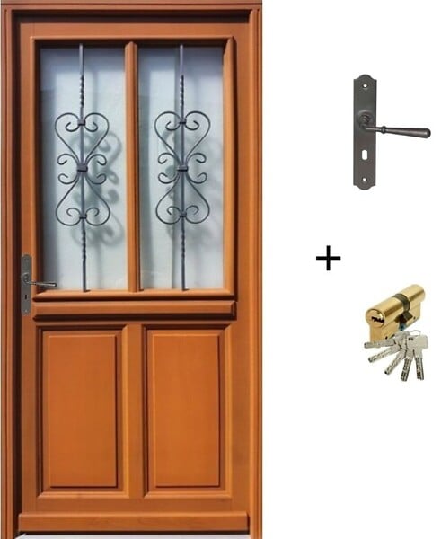 GD MENUISERIES - Porte d'entrée Bois Vitrée SyraH H215 x L90 cm Côte Tableau, p.Droit (Poignée, Barillet ref 010403FP) - large