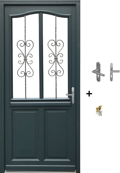 GD MENUISERIES - Porte d'entrée Bois Vitrée Sabrina Gris Anthr. H215 x L90 cm Côte Tableau p.Gauche (Poignée, Barillet ref N158RPL -IN158RCI) - large