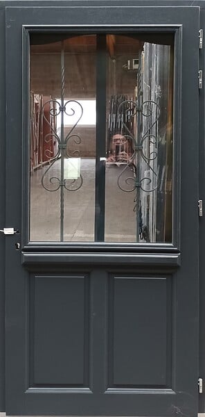 GD MENUISERIES - Porte d'entrée Bois Vitrée Sabrina Gris Anthr. H215 x L90 cm Côte Tableau p.Gauche (Poignée, Barillet ref N158RPL -IN158RCI) - large