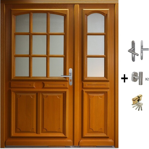 GD MENUISERIES - Porte d'entrée Tiercée Bois Vitrée Marine H215xL140 cm Côte Tableau p.Gauche (Poignée, Barillet ref IN158RPL2 - IN303NEW) - large