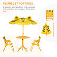 OUTSUNNY - Ensemble salon de jardin enfant 4 pcs design tigre - table ronde + 2 chaises pliables + parasol - métal époxy oxford jaune - vignette
