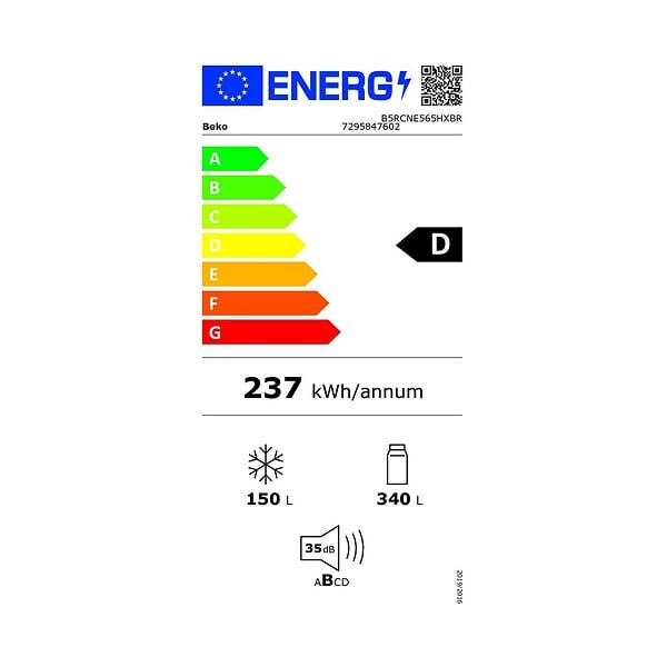 BEKO - Réfrigérateur Combiné 70cm 490l Ventilé Carbone - B5RCNE565HXBR - large