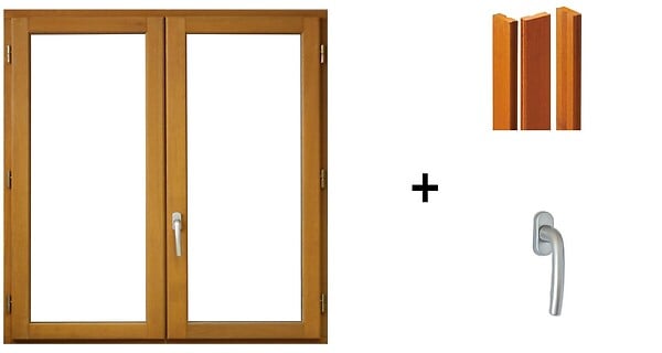 GD MENUISERIES - fenetre Bois 2 Vantaux H155 x L80 cm , tapees iso 120 cm (3 de 1,9m), poignee - large
