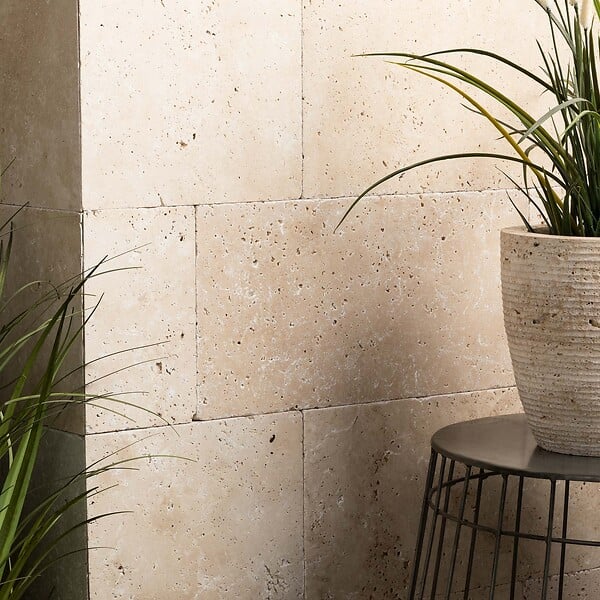 RO'MA NATURE - Pierre de parement Travertin Beige Clair 40,6x20,3x1,2 cm (lot de 1,07 m² soit 13 (dalles) - large