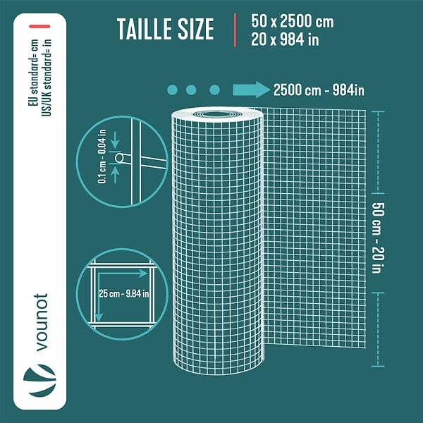 VOUNOT - Grillage a maille soude en acier galvanise 25mm fil 1 mm 0.5x25m metal - large