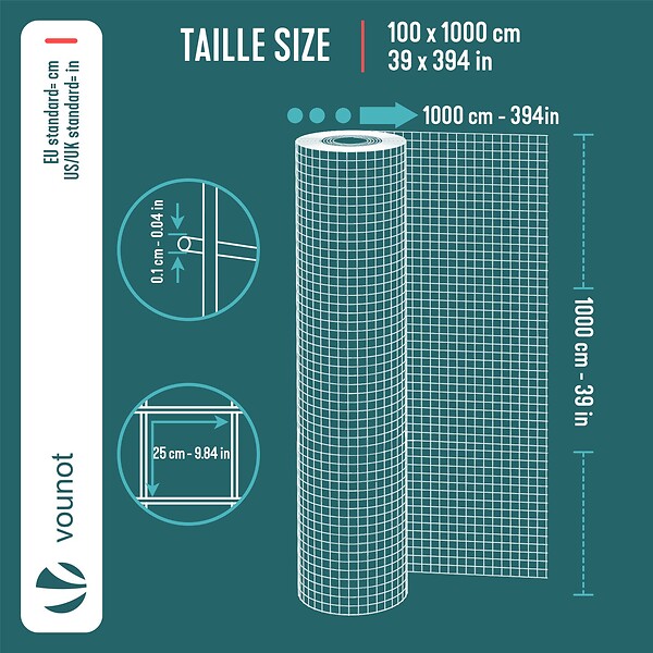 VOUNOT - Grillage a maille soude en acier gaine PVC 25mm fil 1mm 1x10m vert - large
