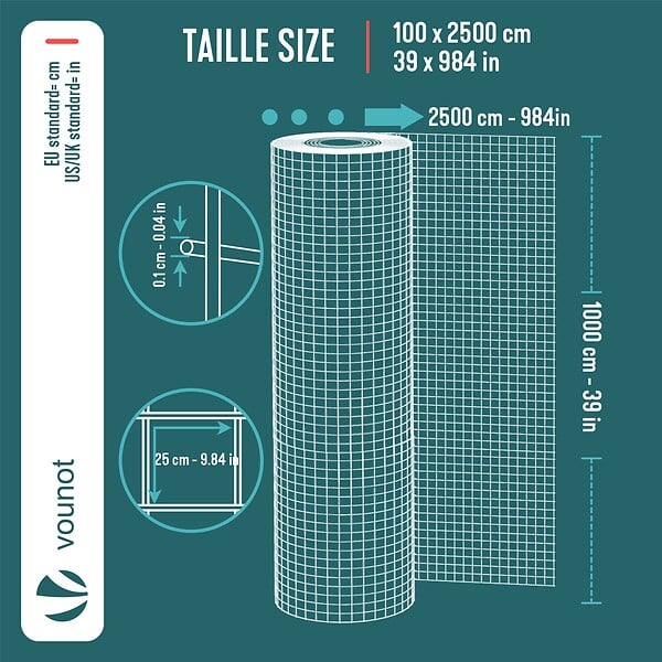 VOUNOT - Grillage a maille soude en acier galvanise 25mm fil 1 mm 1x25m metal - large