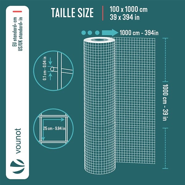 VOUNOT - Grillage a maille soude en acier galvanise 25mm fil 1 mm 1x10m metal - large
