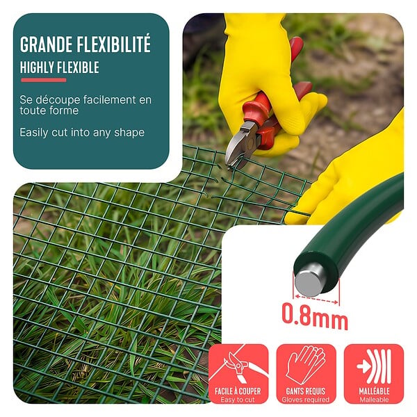 VOUNOT - Grillage a maille soude en acier gaine PVC 13mm fil 0.8mm 0.5x25m vert - large