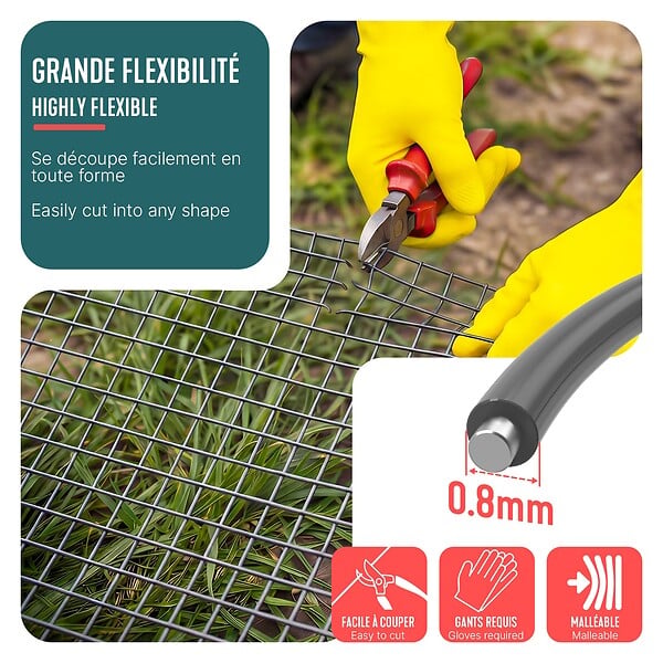 VOUNOT - Grillage a maille soude en acier gaine PVC 13mm fil 0.8mm 0.5x10m gris - large