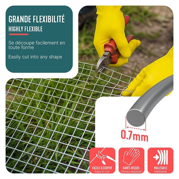 VOUNOT - Grillage a maille soude en acier galvanise 13mm fil 0.7mm 0.5x25m metal - large