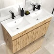 AURLANE - Meuble de salle de bains 120cm 4 Portes_Chêne Naturel + Vasque céramique blanche - TIMBER 120 - vignette