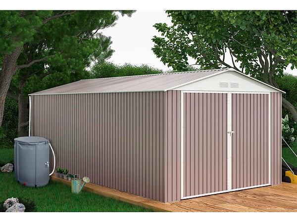 HABITAT ET JARDIN - Garage métal "Nevada" - 15,36m² avec gouttière et récupérateur d'eau - large