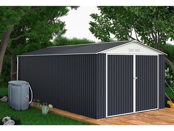 HABITAT ET JARDIN - Garage métal " Houston" - 15,36 m² avec gouttière et récupérateur d'eau - Anthracite - large