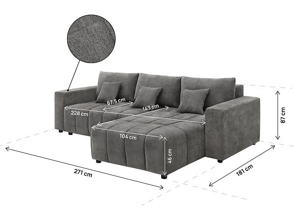 HABITAT ET JARDIN - Canapé d'angle réversible/convertible en tissu - "George" - 4 places - Gris - large