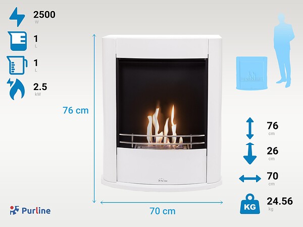PURLINE - Cheminée à l'éthanol au sol en acier blanc - large