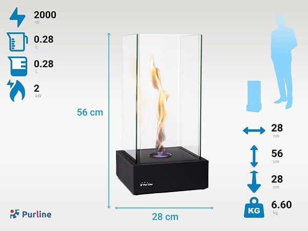 PURLINE - Cheminée de table à l'éthanol avec flamme à effet tornade - large