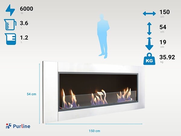 PURLINE - Grande cheminée biologique au sol avec 3 brûleurs - large