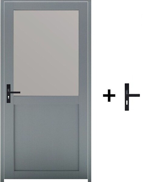 GD MENUISERIES - Bloc Porte Athena Gris Clair Vitrée H204 x L73 cm Côte Tableau P.Droit,Poignee - large