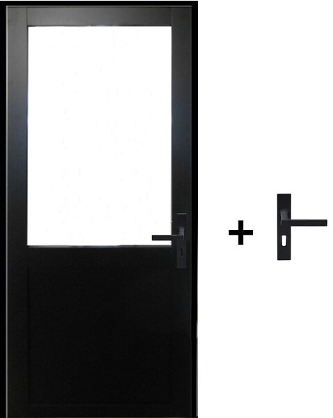 GD MENUISERIES - Bloc Porte Atelier Noir sans meneau H204 x L73 cm Côte Tableau P.Gauche,Poignee - large