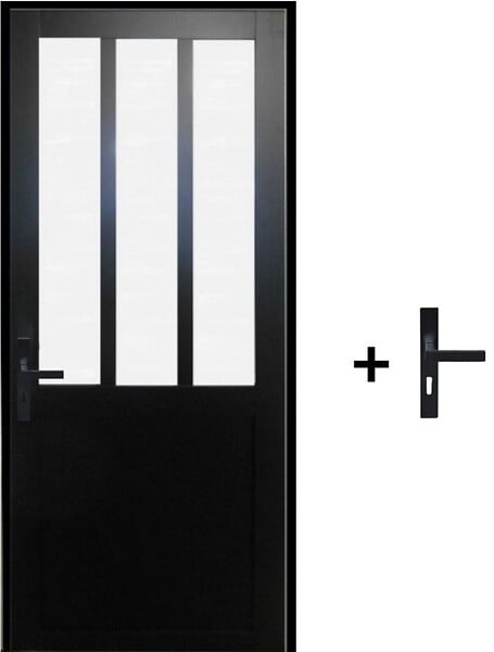 GD MENUISERIES - Bloc Porte Atelier Noir vitre depoli H204 x L73 cm Côte Tableau P.Droit,Poignee - large
