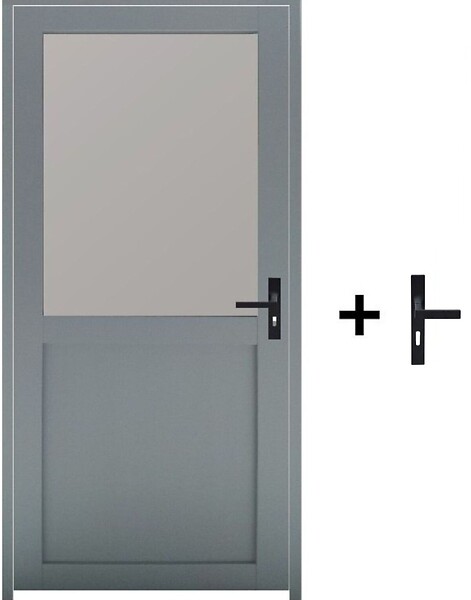 GD MENUISERIES - Bloc Porte Athena Gris Clair Vitrée H204 x L73 cm Côte Tableau P.Gauche,Poignee - large
