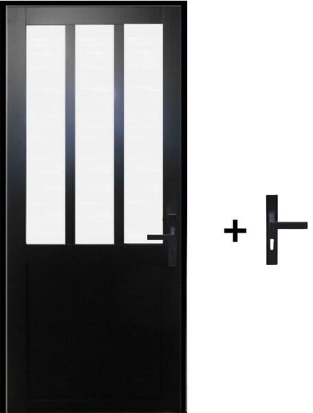 GD MENUISERIES - Bloc Porte Atelier Noir vitre depoli H204 x L83 cm Côte Tableau P.Gauche,Poignee - large