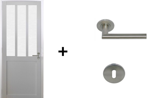 GD MENUISERIES - Bloc Porte Atelier BLANC vitre depoli H204 x L73 cm Côte Tableau P.Gauche,Poignee Pomerol - large