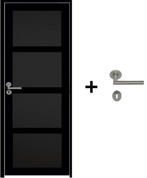 GD MENUISERIES - Bloc Porte Telia noir 4 panneaux H204 x L83 cm Côte Tableau P.Droit,Poignee Pomerol - large
