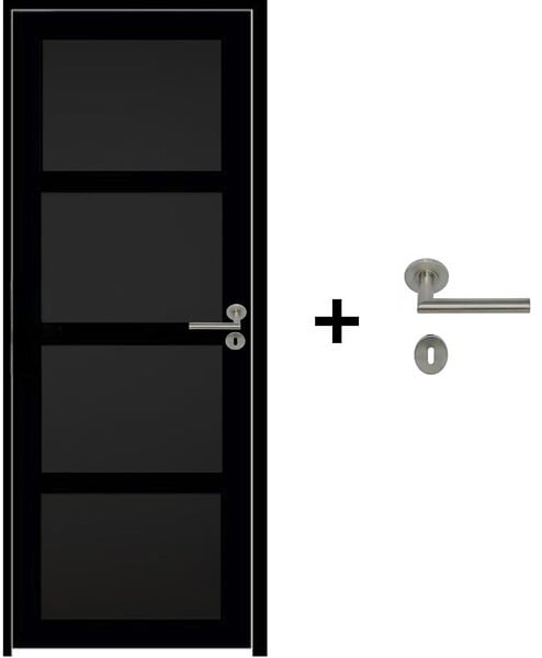 GD MENUISERIES - Bloc Porte Telia noir 4 panneaux H204 x L73 cm Côte Tableau P.Gauche,Poignee Pomerol - large
