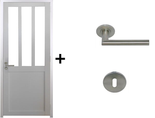 GD MENUISERIES - Bloc Porte Atelier BLANC H204 x L83 cm Côte Tableau P.Droit,Poignee Pomerol - large